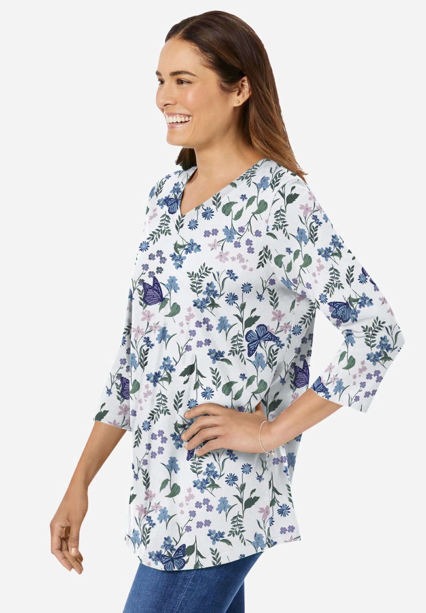 Perfect Printed Three-Quarter Sleeve V-Neck Tee image number 2