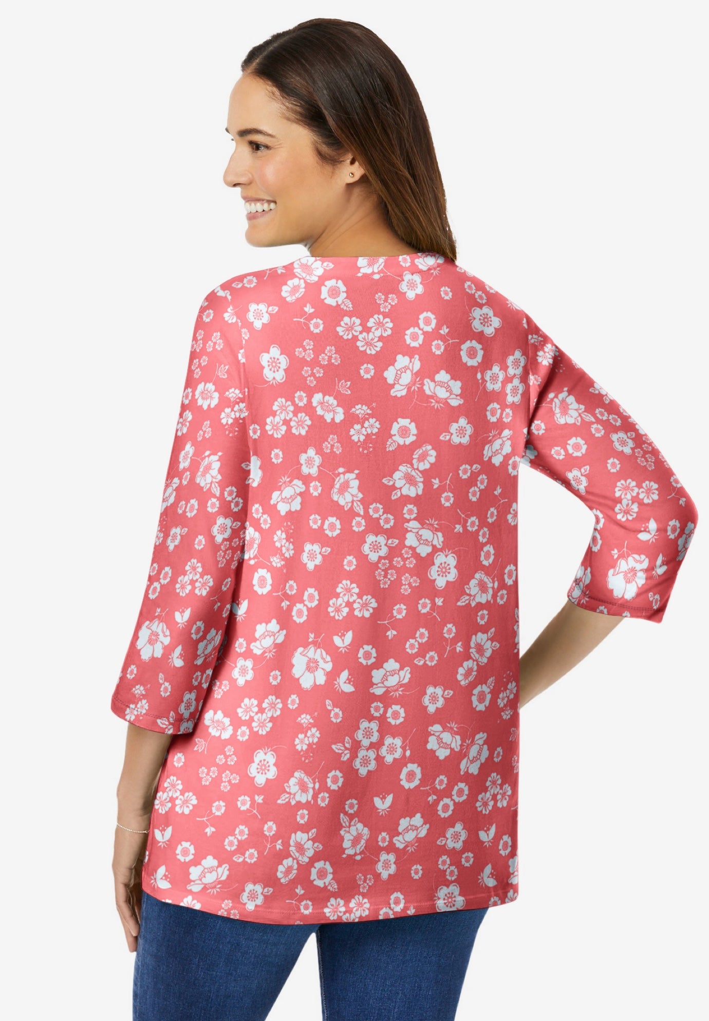 Perfect Printed Three-Quarter Sleeve V-Neck Tee image number 1