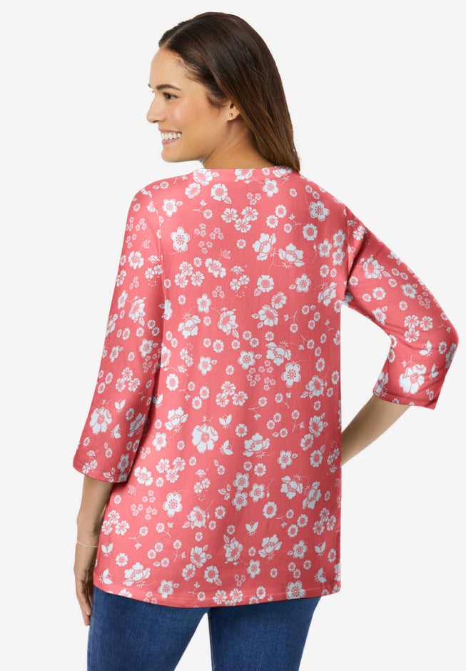 Perfect Printed Three-Quarter Sleeve V-Neck Tee image number 1