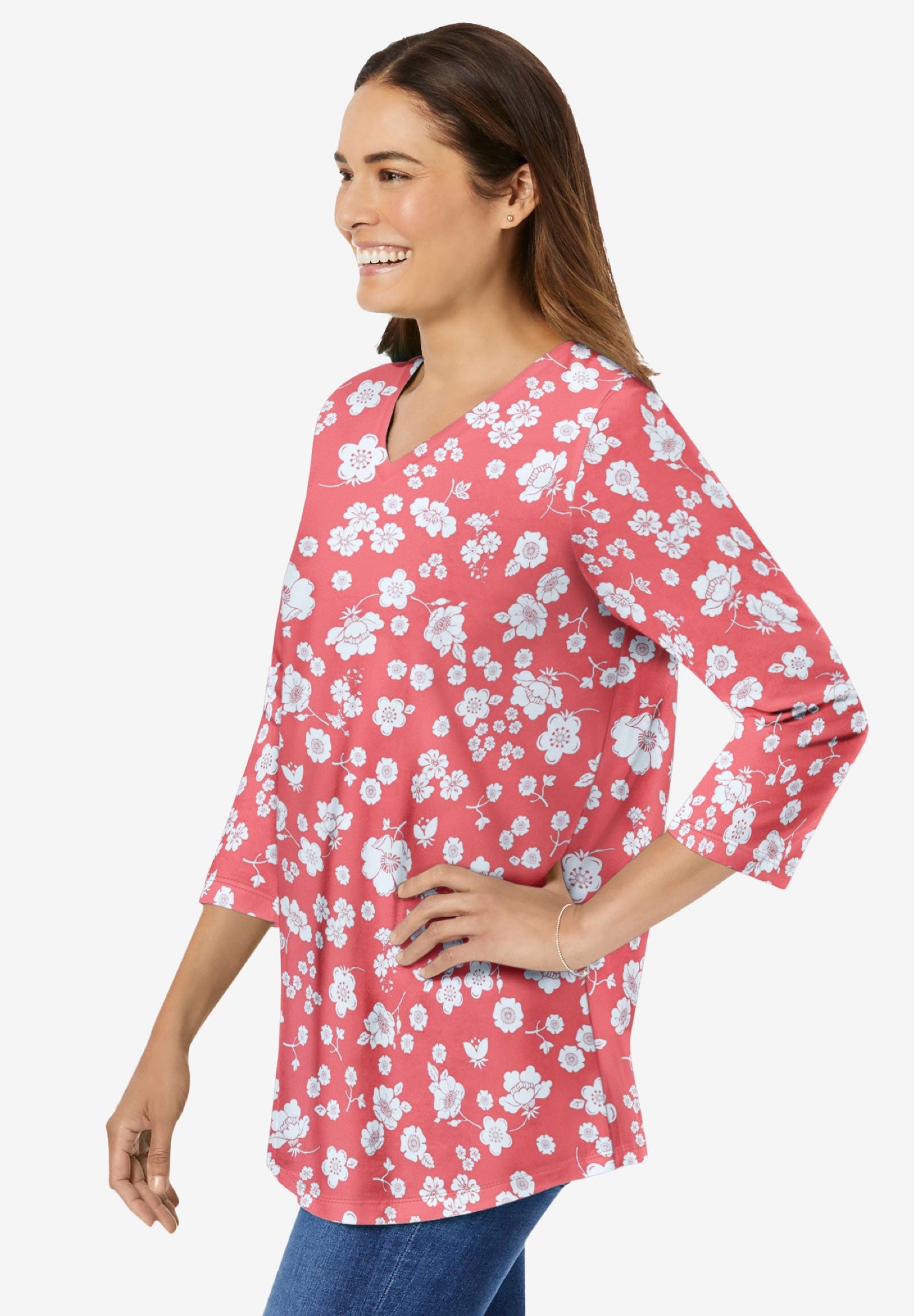 Perfect Printed Three-Quarter Sleeve V-Neck Tee image number 2