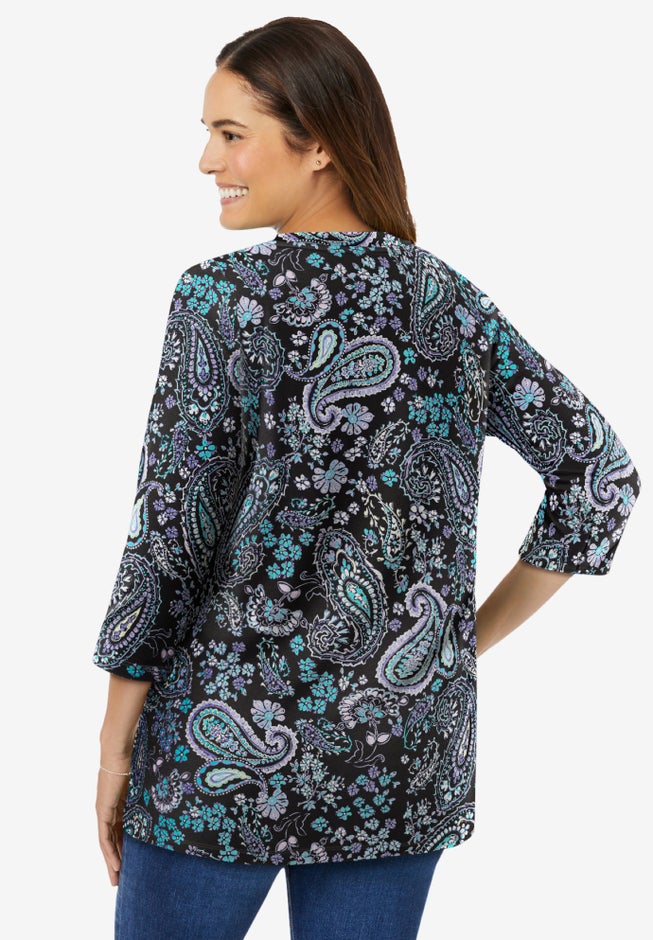 Perfect Printed Three-Quarter Sleeve V-Neck Tee image number 1