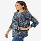 Perfect Printed Three-Quarter Sleeve V-Neck Tee image number null
