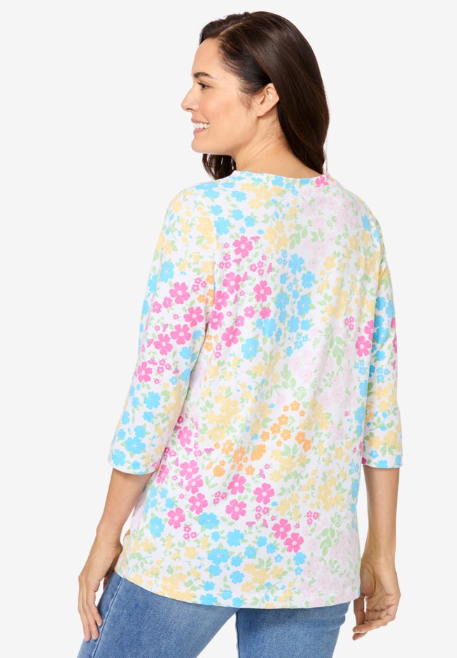 Perfect Printed Three-Quarter Sleeve V-Neck Tee image number 1