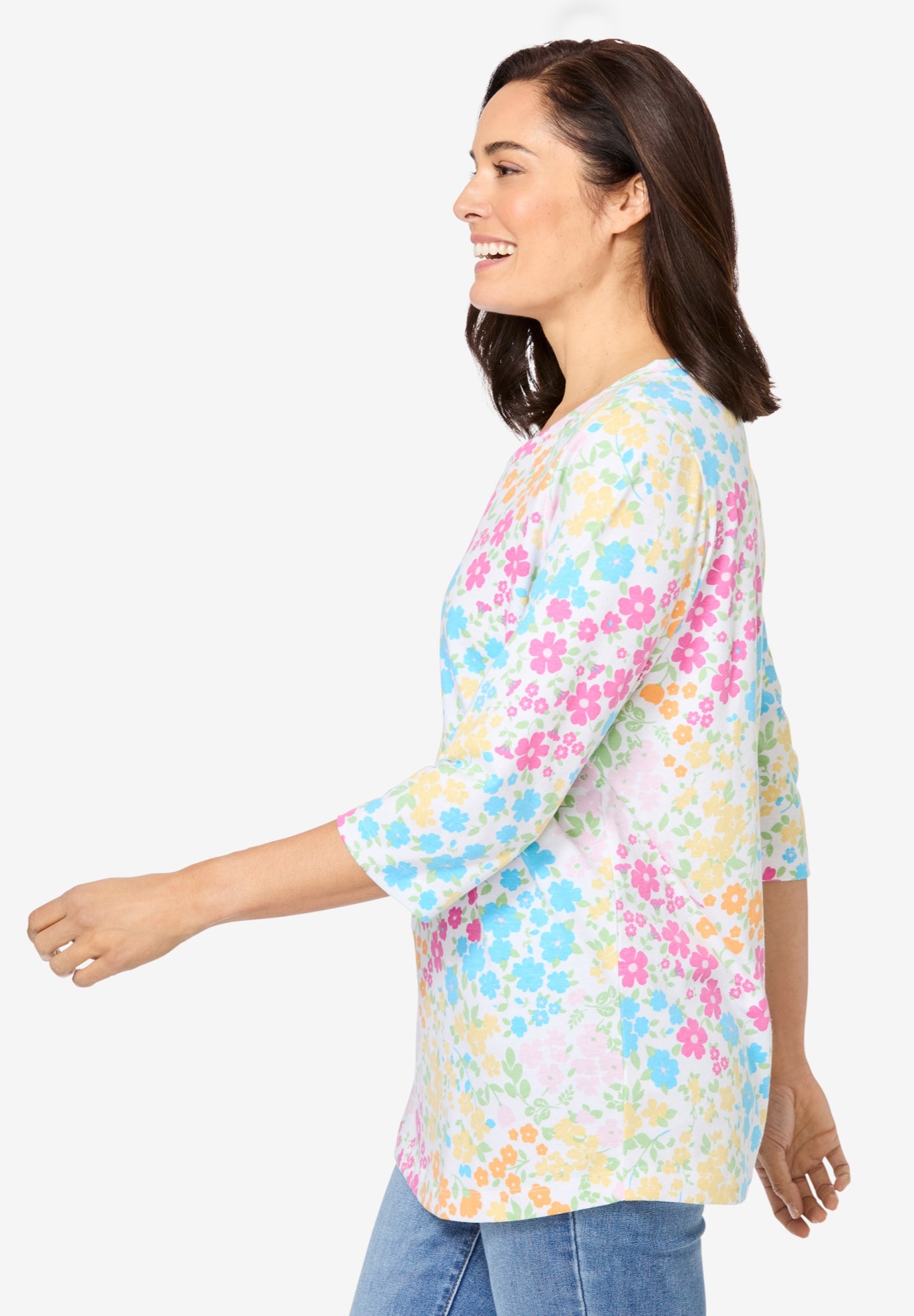 Perfect Printed Three-Quarter Sleeve V-Neck Tee image number 2