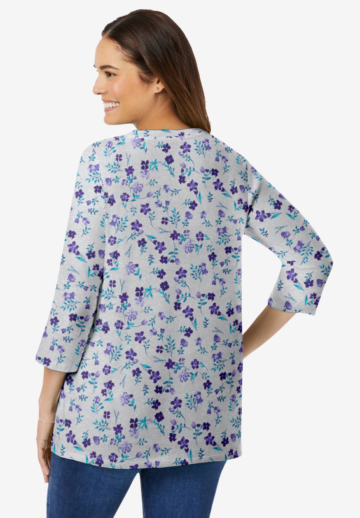 Perfect Printed Three-Quarter Sleeve V-Neck Tee image number 1