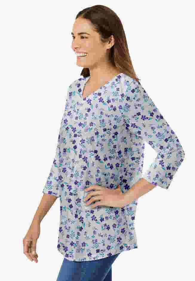 Perfect Printed Three-Quarter Sleeve V-Neck Tee image number 2