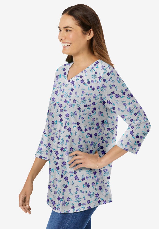 Perfect Printed Three-Quarter Sleeve V-Neck Tee image number 2