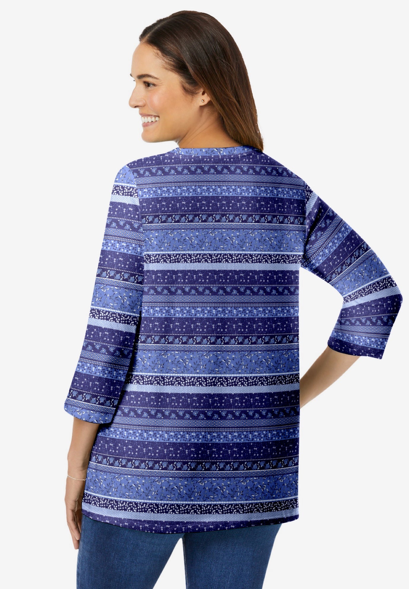 Perfect Printed Three-Quarter Sleeve V-Neck Tee image number 1