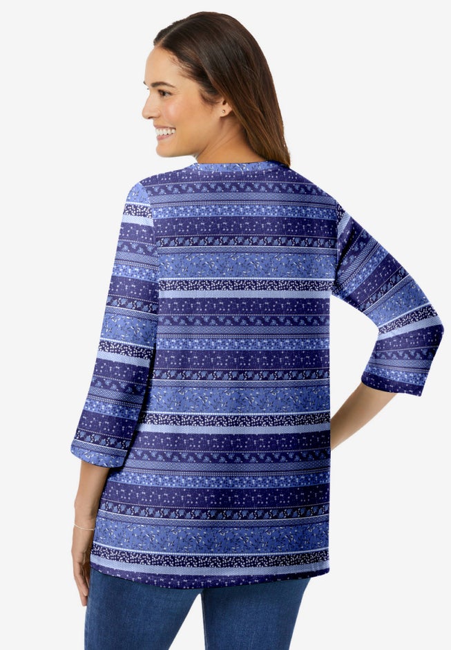 Perfect Printed Three-Quarter Sleeve V-Neck Tee image number 1