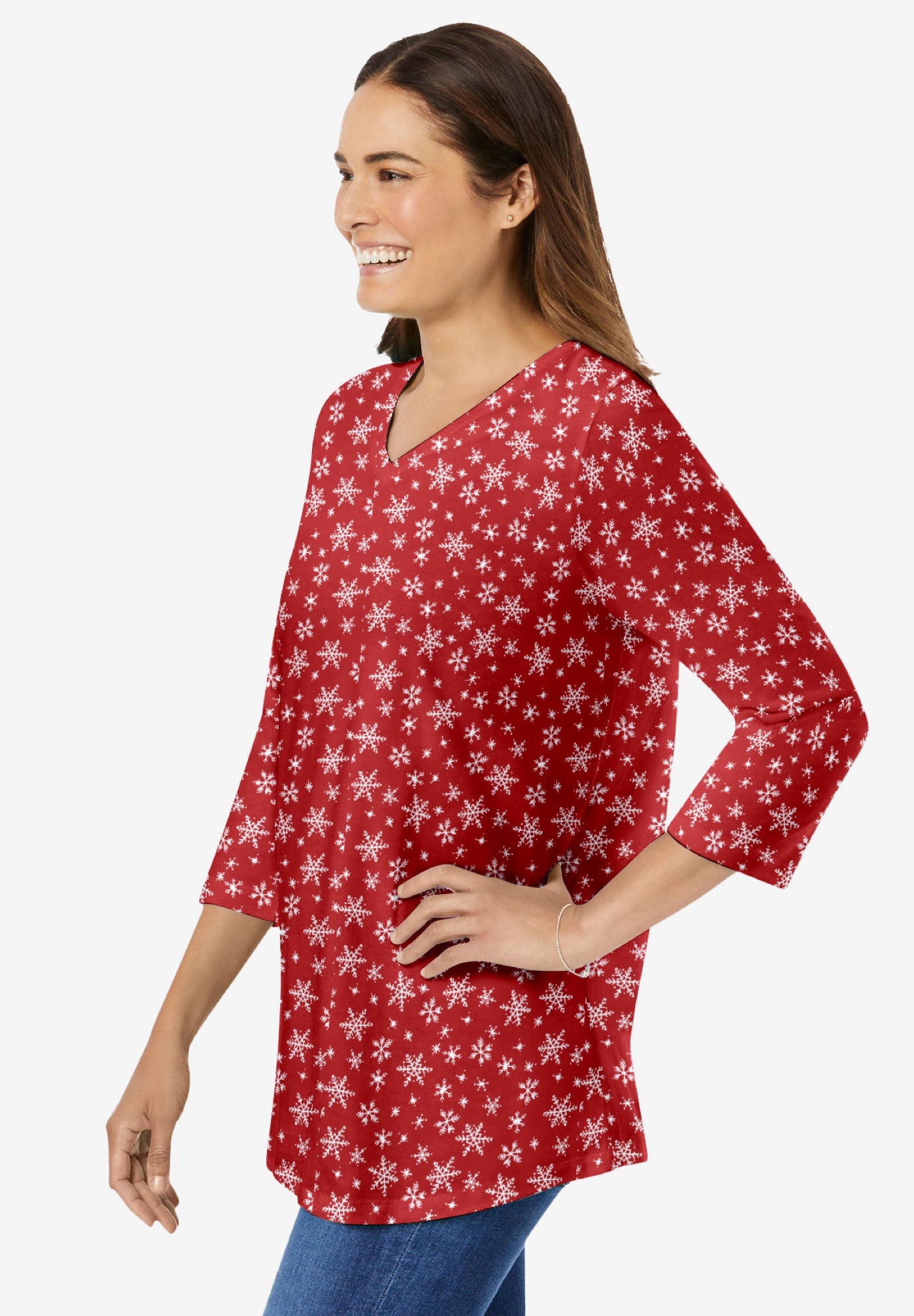 Perfect Printed Three-Quarter Sleeve V-Neck Tee image number 2