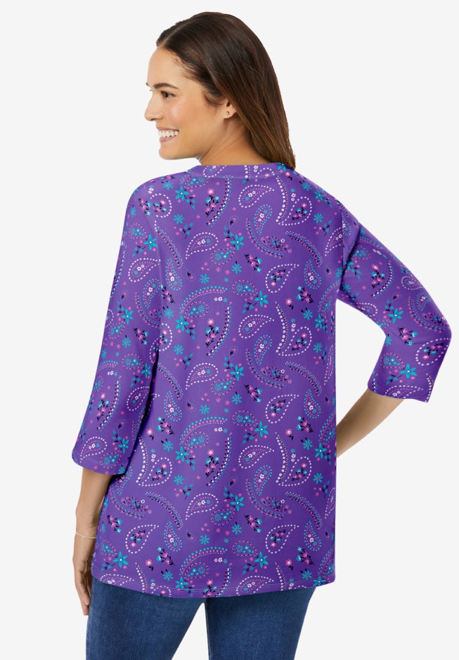 Perfect Printed Three-Quarter Sleeve V-Neck Tee image number 1