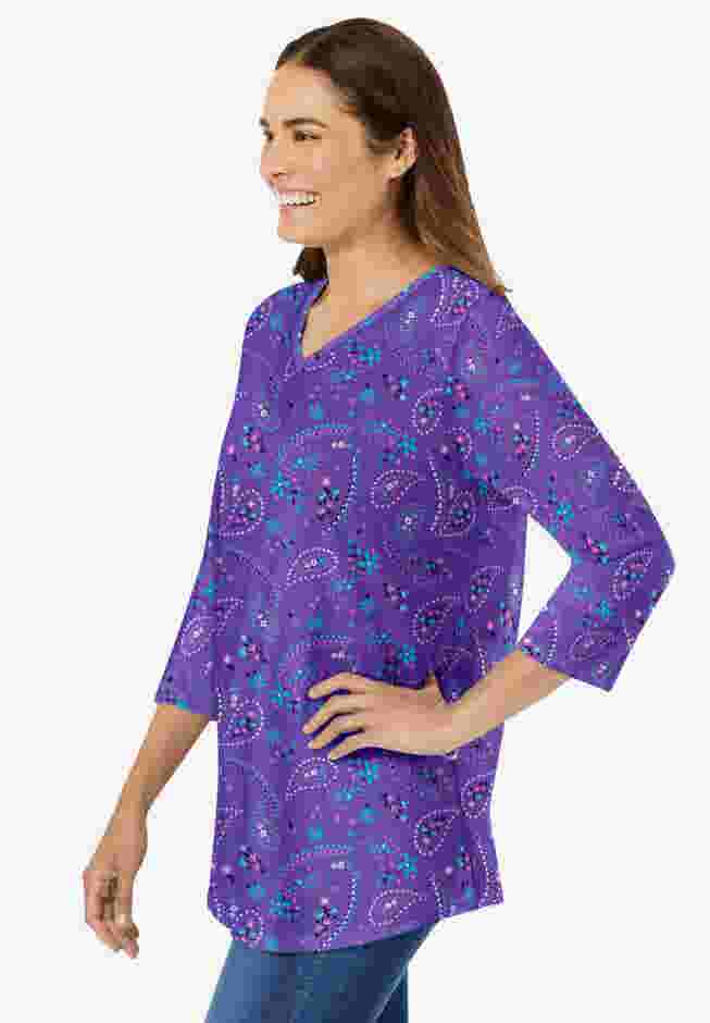 Perfect Printed Three-Quarter Sleeve V-Neck Tee image number 2