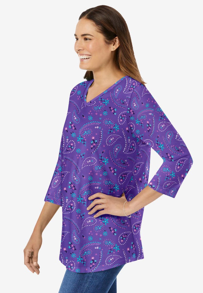 Perfect Printed Three-Quarter Sleeve V-Neck Tee image number 2