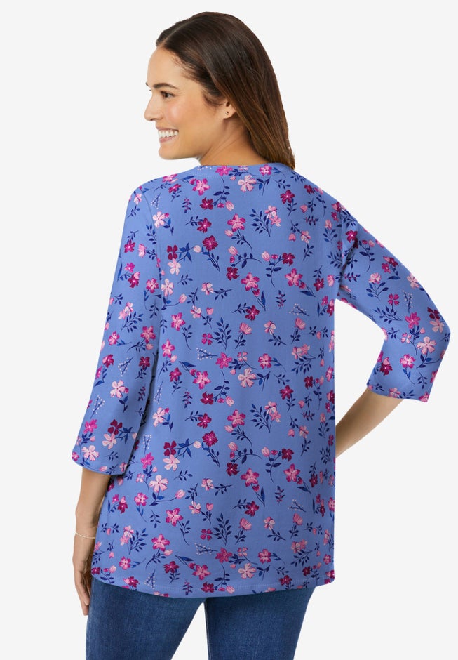 Perfect Printed Three-Quarter Sleeve V-Neck Tee image number 1