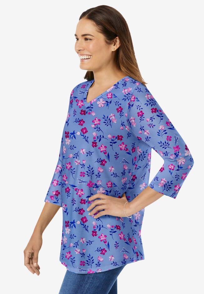 Perfect Printed Three-Quarter Sleeve V-Neck Tee image number 2