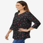 Perfect Printed Three-Quarter Sleeve V-Neck Tee image number null