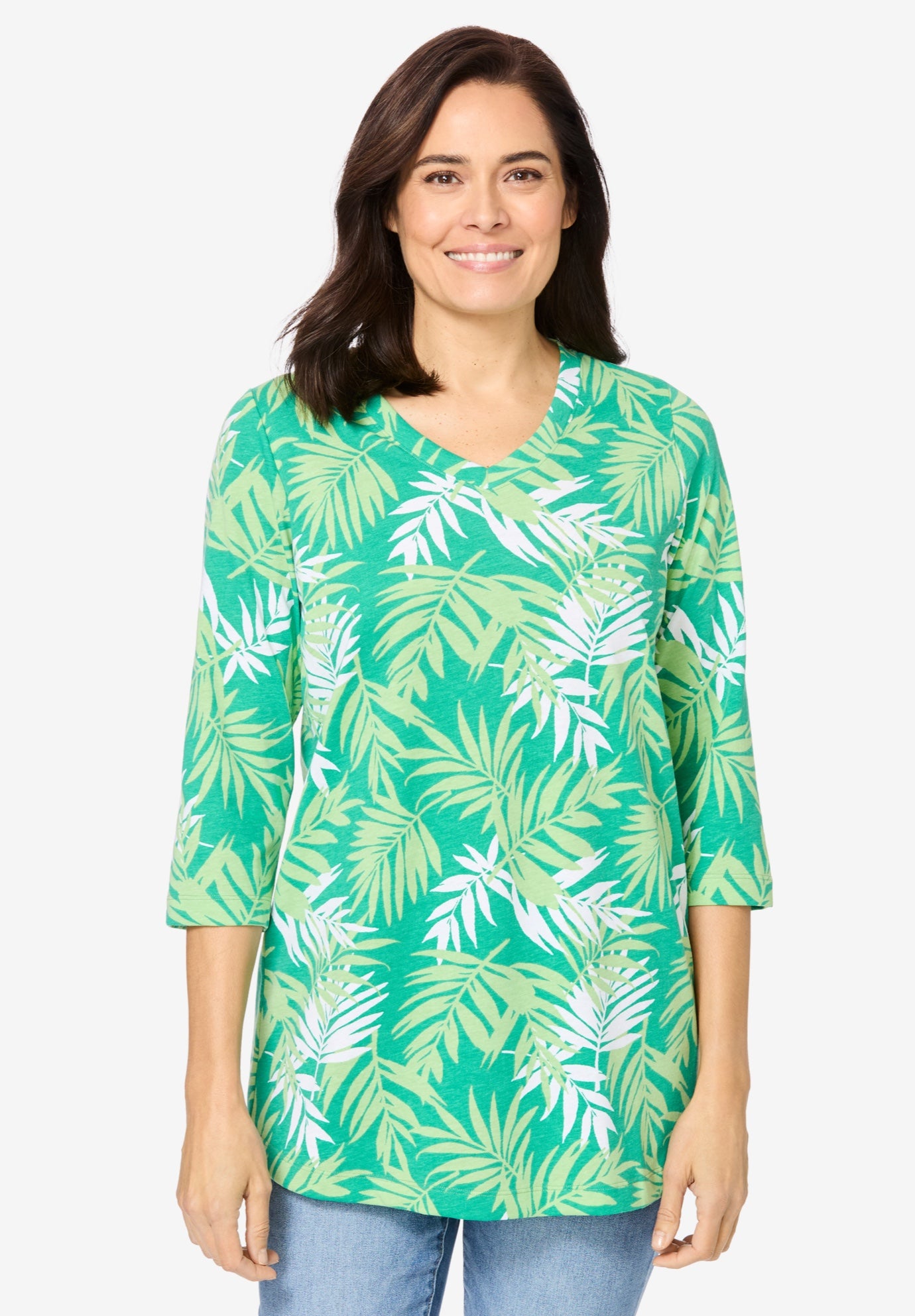 Perfect Printed Three-Quarter Sleeve V-Neck Tee image number 0