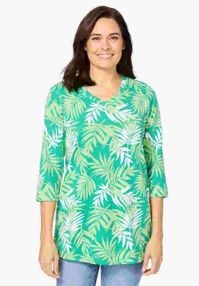 Perfect Printed Three-Quarter Sleeve V-Neck Tee image number 0