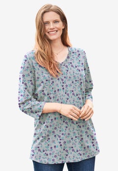 Perfect Printed Three-Quarter Sleeve V-Neck Tee