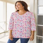 Perfect Printed Three-Quarter Sleeve V-Neck Tee image number null