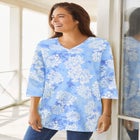 Perfect Printed Three-Quarter Sleeve V-Neck Tee image number null