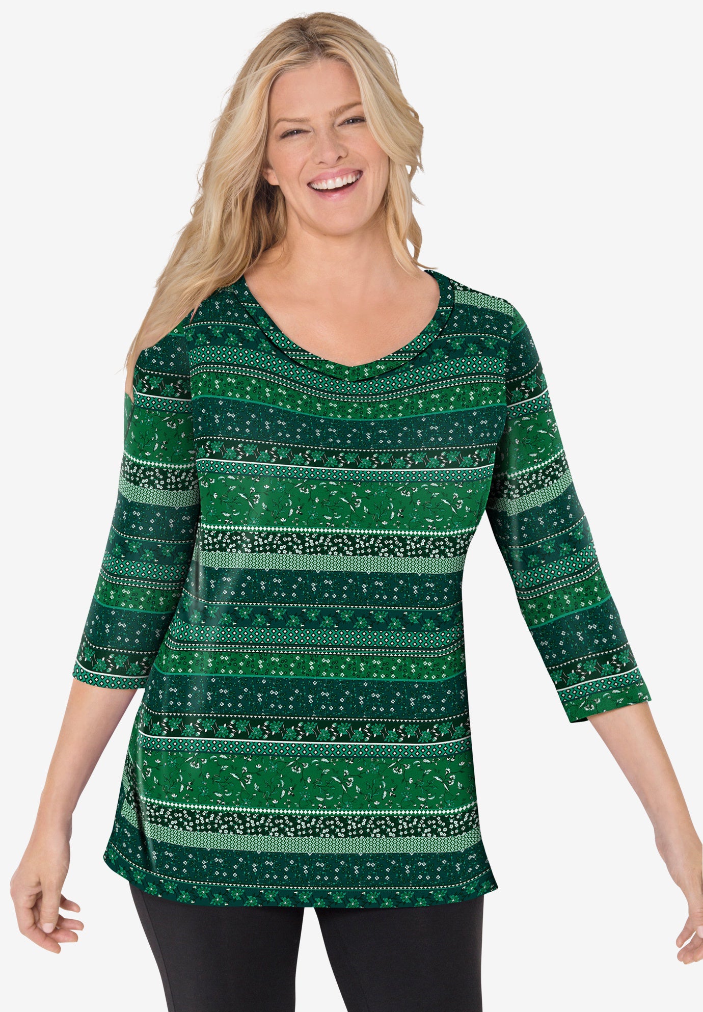 Perfect Printed Three-Quarter Sleeve V-Neck Tee image number 0