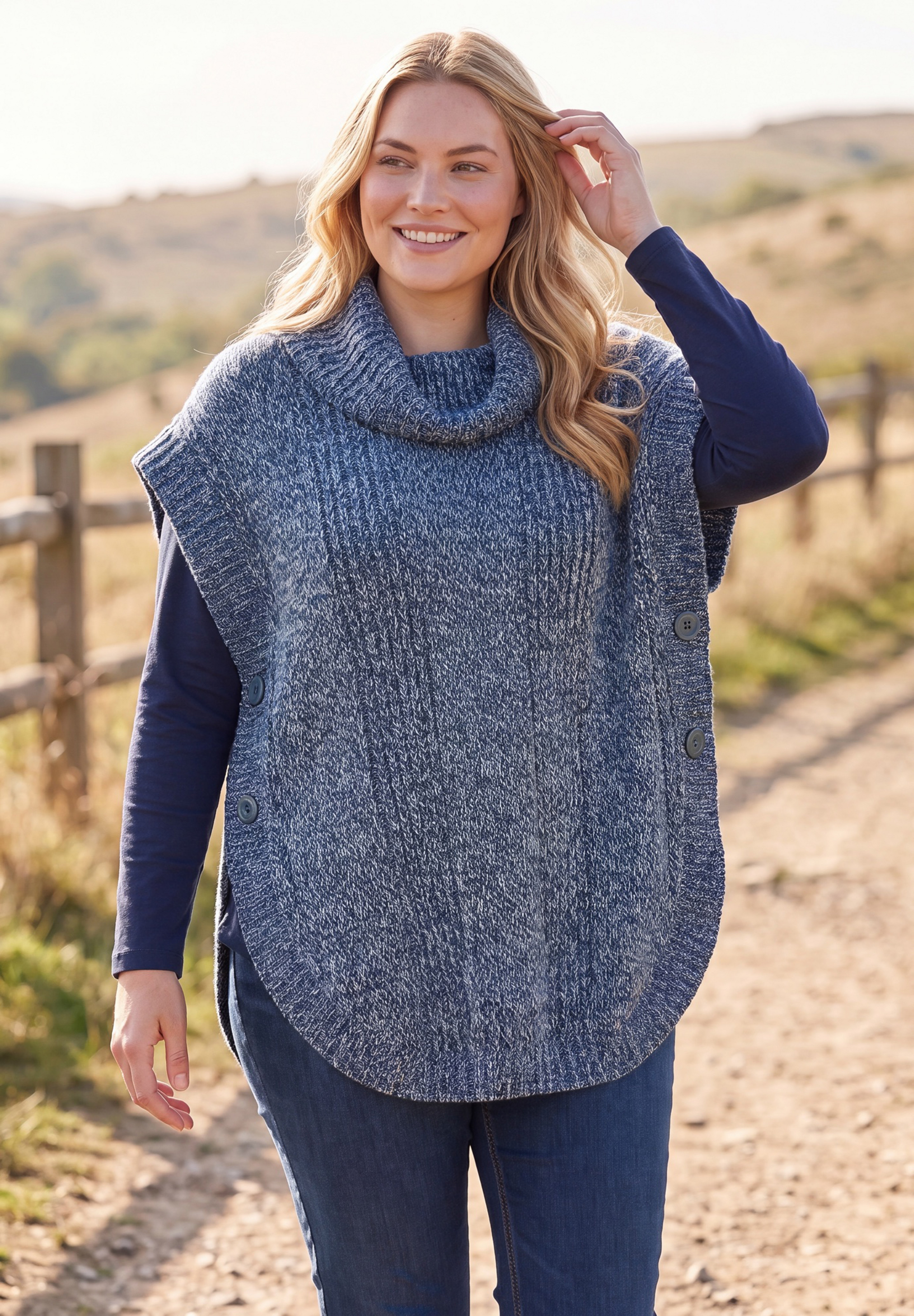 Marled Knit Cowl Neck Poncho Sweater image number 1