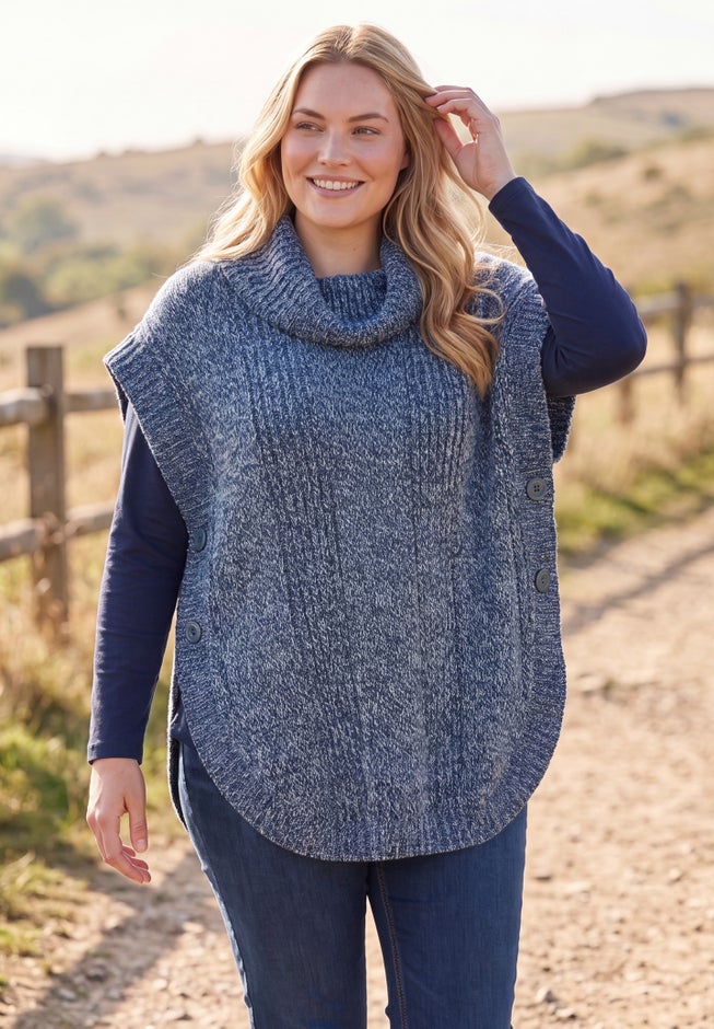 Marled Knit Cowl Neck Poncho Sweater image number 1