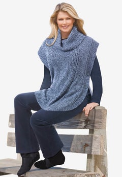 Marled Knit Cowl Neck Poncho Sweater