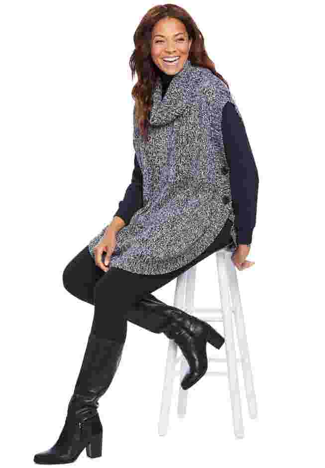 Marled Knit Cowl Neck Poncho image number 2