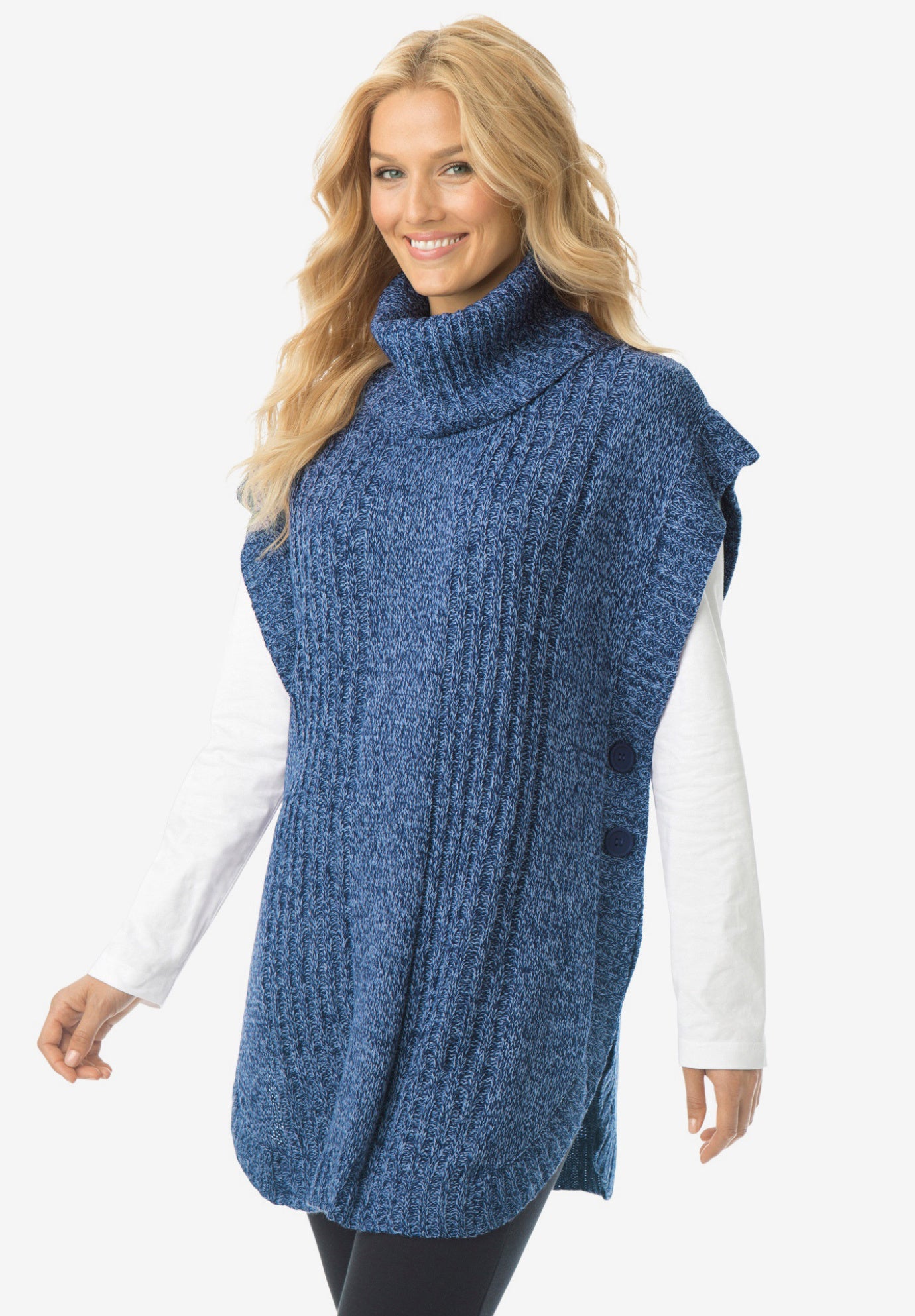 Marled Knit Cowl Neck Poncho image number 0