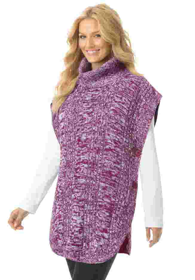Marled Knit Cowl Neck Poncho image number 0