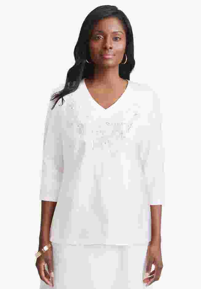 Stretch Cotton Embroidered Tee image number 0