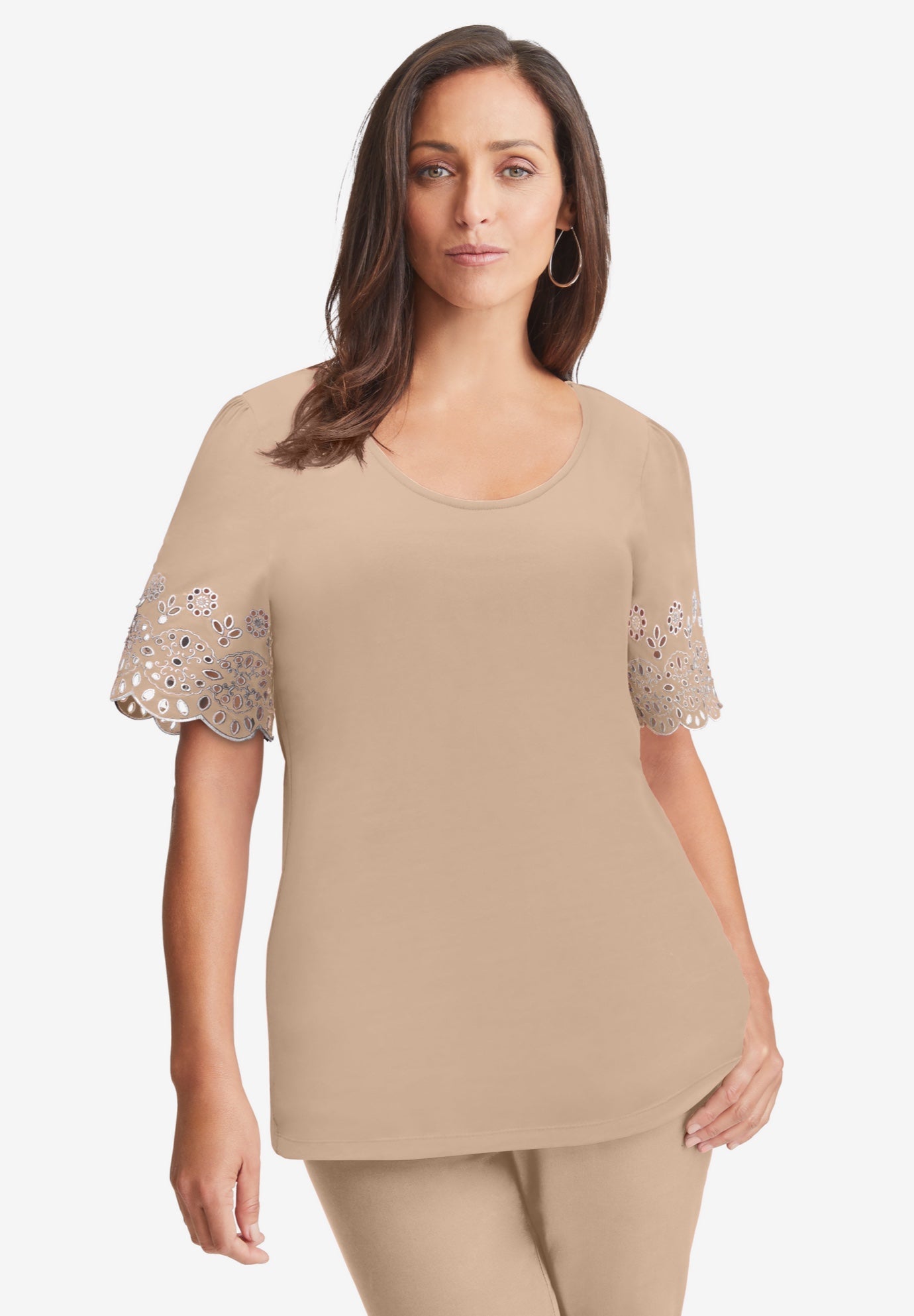 Eyelet Scoop-Neck Tee image number 0