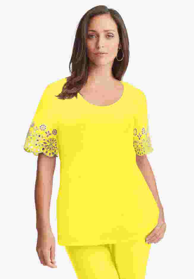 Eyelet Scoop-Neck Tee image number 0
