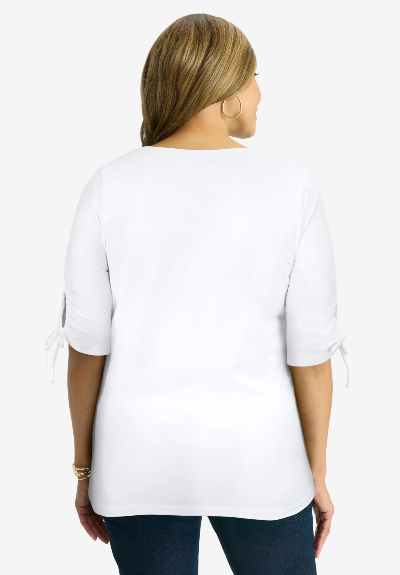 Stretch Cotton Tie Sleeve Square Neck Tee image number 1