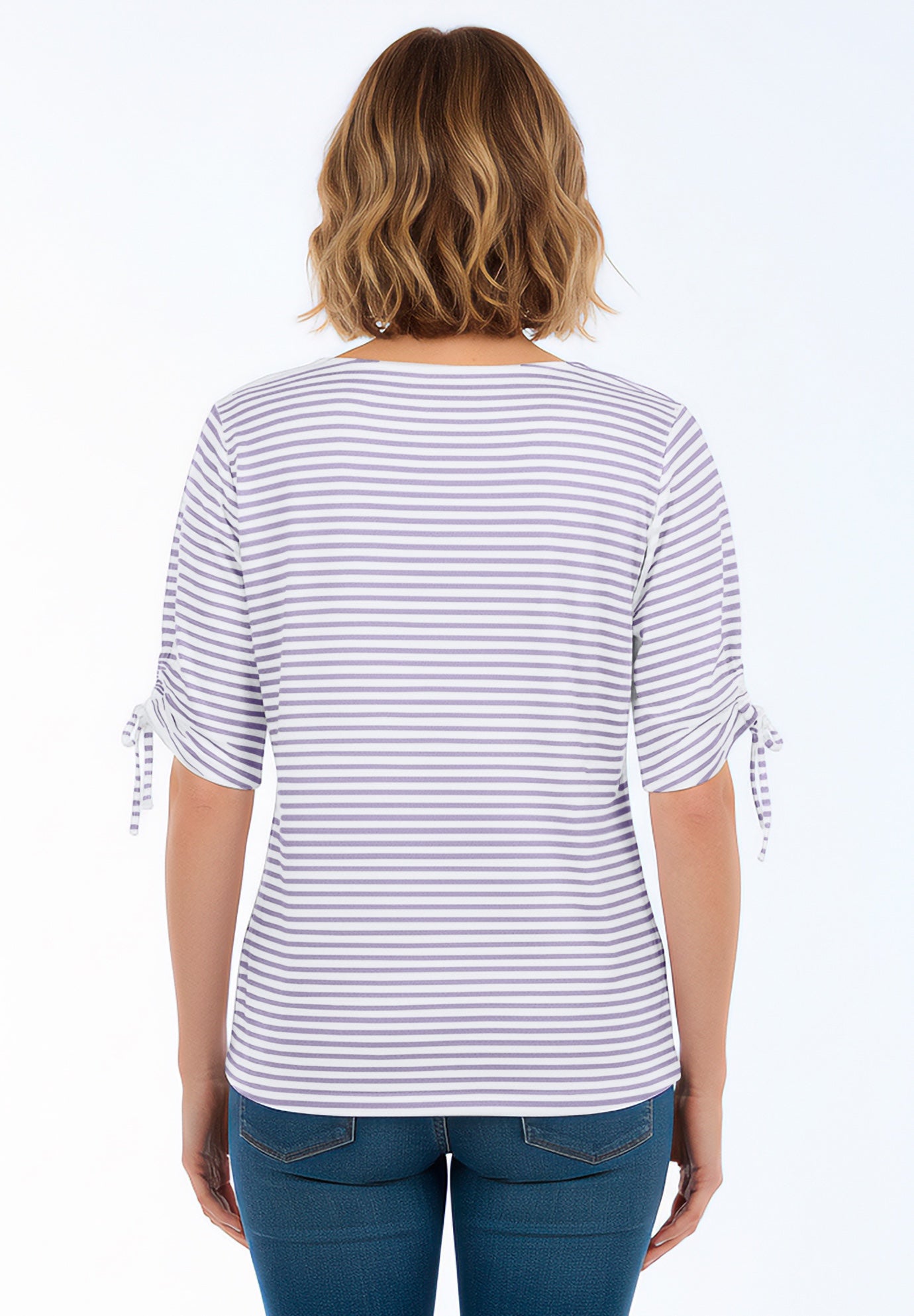 Stretch Cotton Tie Sleeve Square Neck Tee image number 1