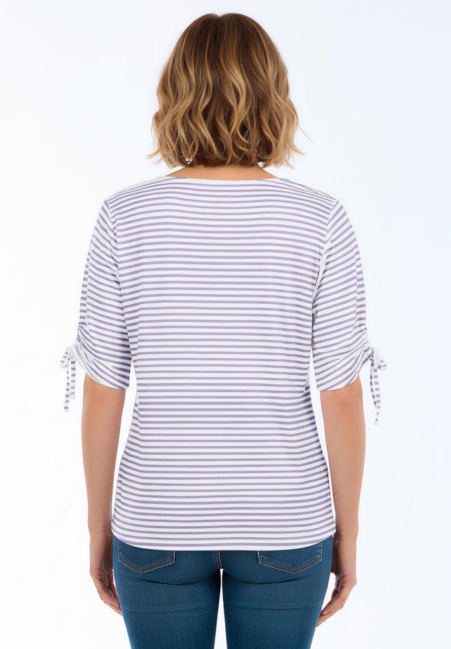 Stretch Cotton Tie Sleeve Square Neck Tee image number 1