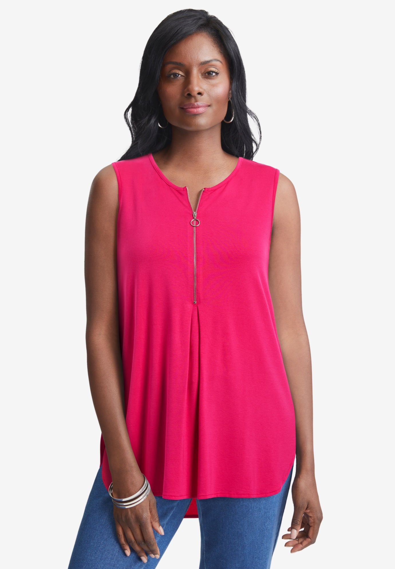 Stretch Knit Hi-Low Zip Tunic image number 0