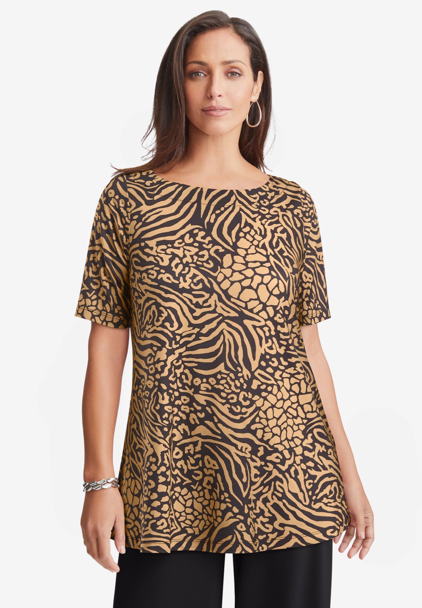 Stretch Knit Boatneck Swing Tunic image number 0