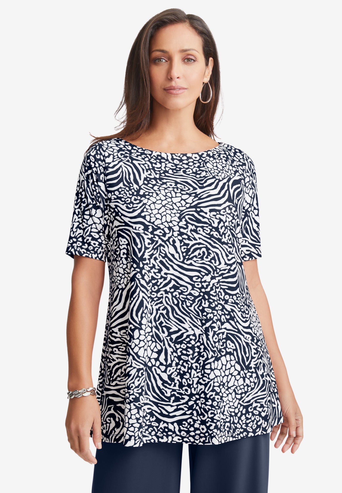 Stretch Knit Boatneck Swing Tunic image number 0