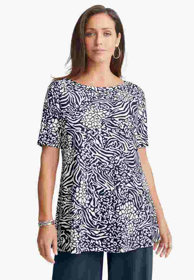 Stretch Knit Boatneck Swing Tunic image number 0