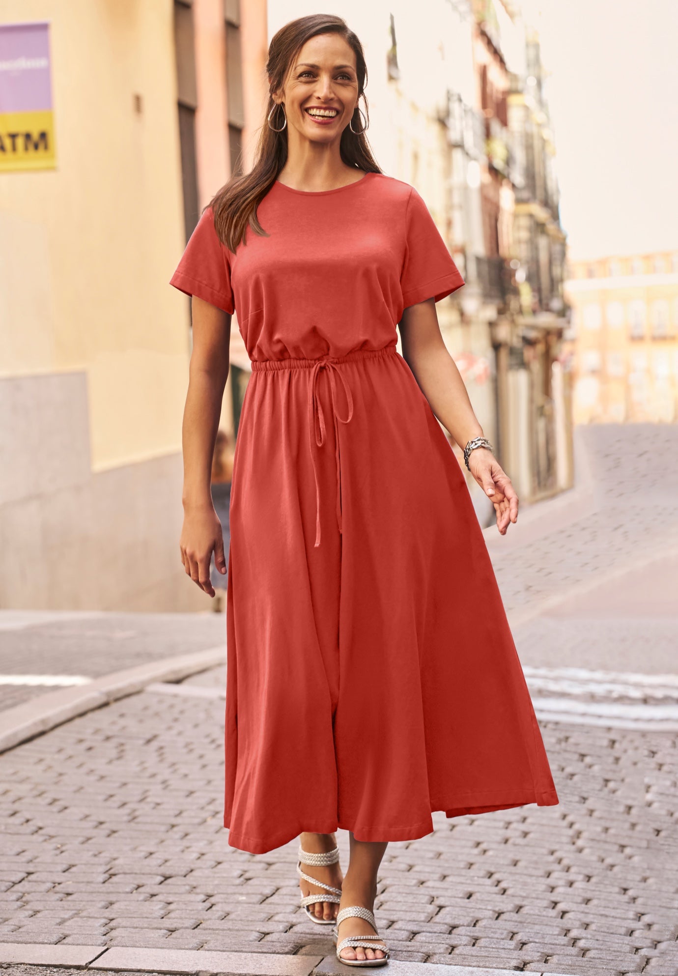 Stretch Cotton Drawstring Maxi Dress image number 0