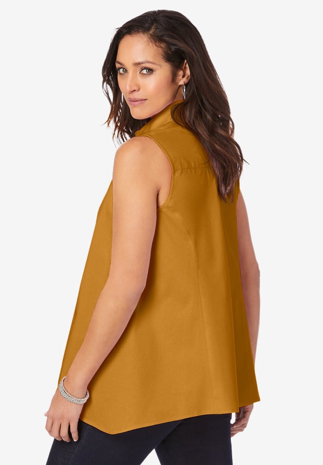 Stretch Cotton Poplin Sleeveless Shirt image number 3