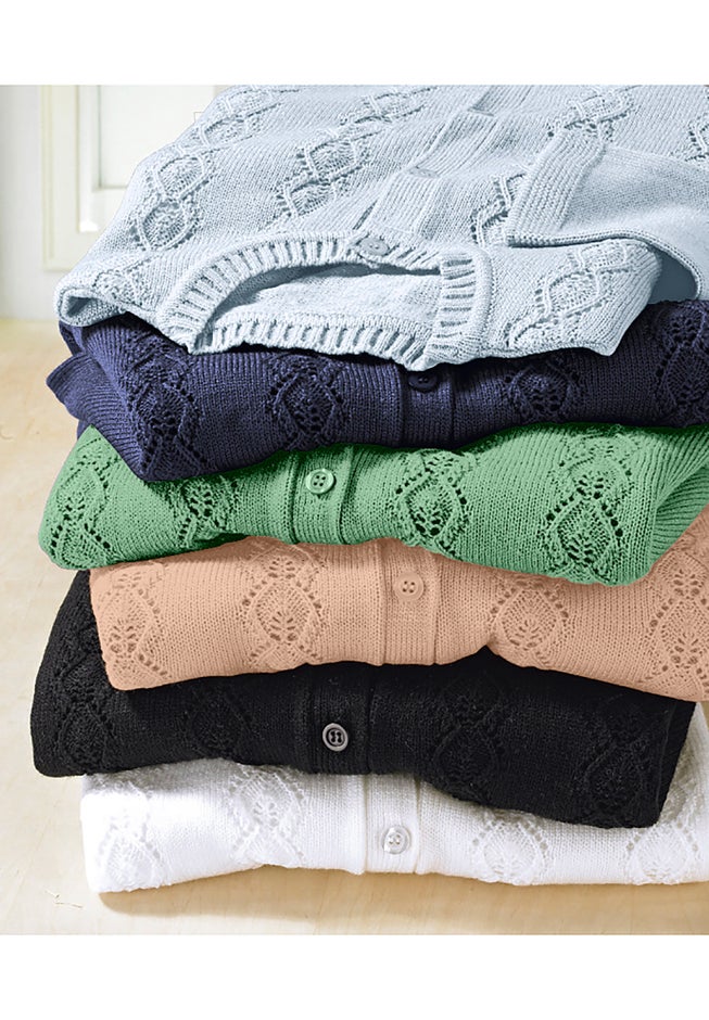 Long-Sleeve Pointelle Cardigan image number 1