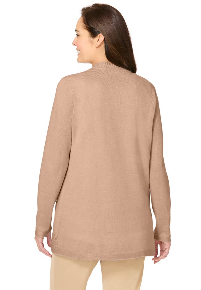 Long-Sleeve Pointelle Cardigan image number 1