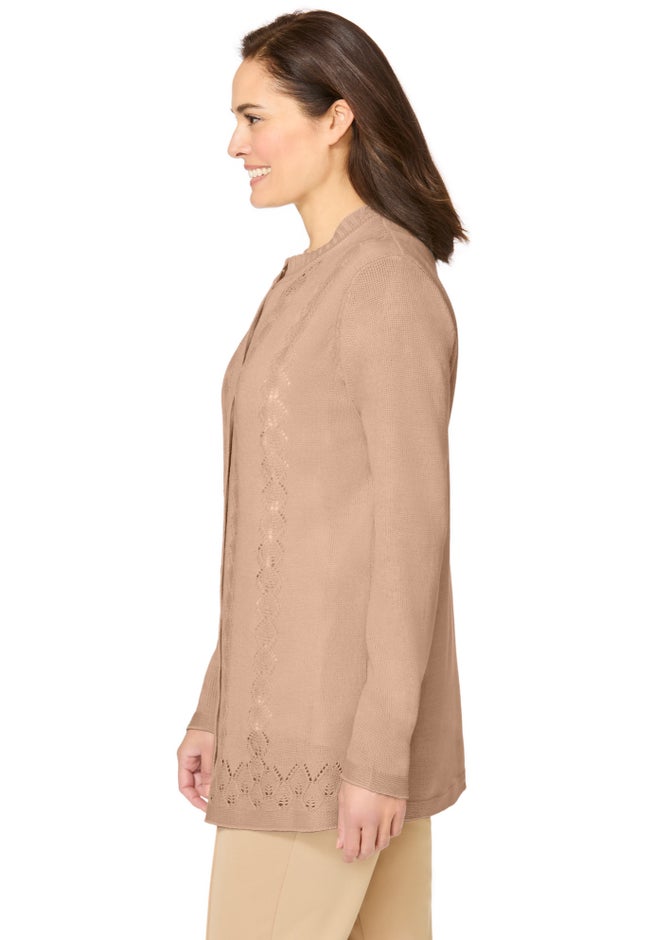 Long-Sleeve Pointelle Cardigan image number 2