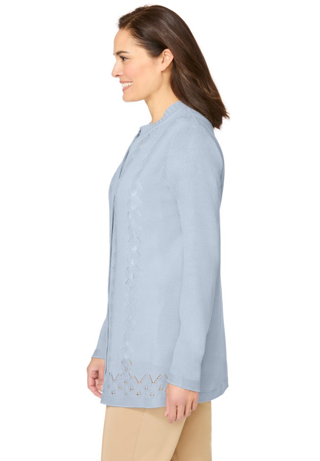 Long-Sleeve Pointelle Cardigan Sweater image number 2