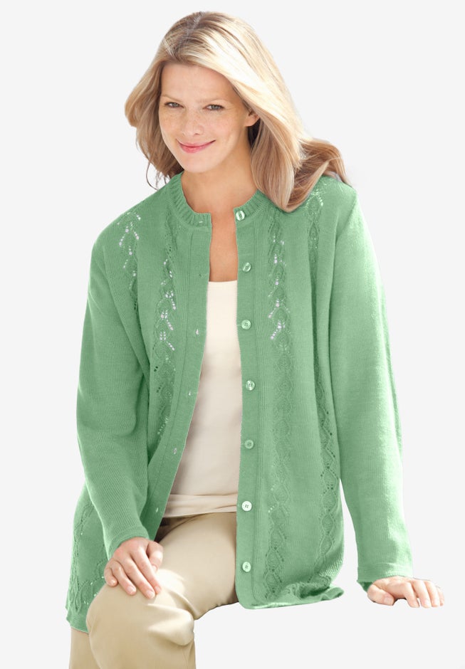Long-Sleeve Pointelle Cardigan image number 0