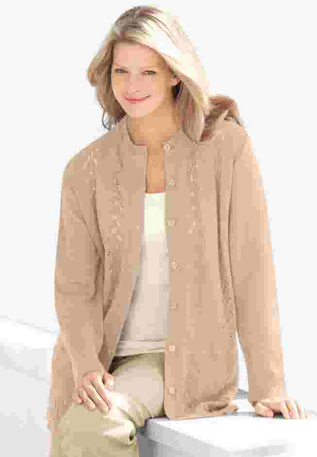 Long-Sleeve Pointelle Cardigan image number 0